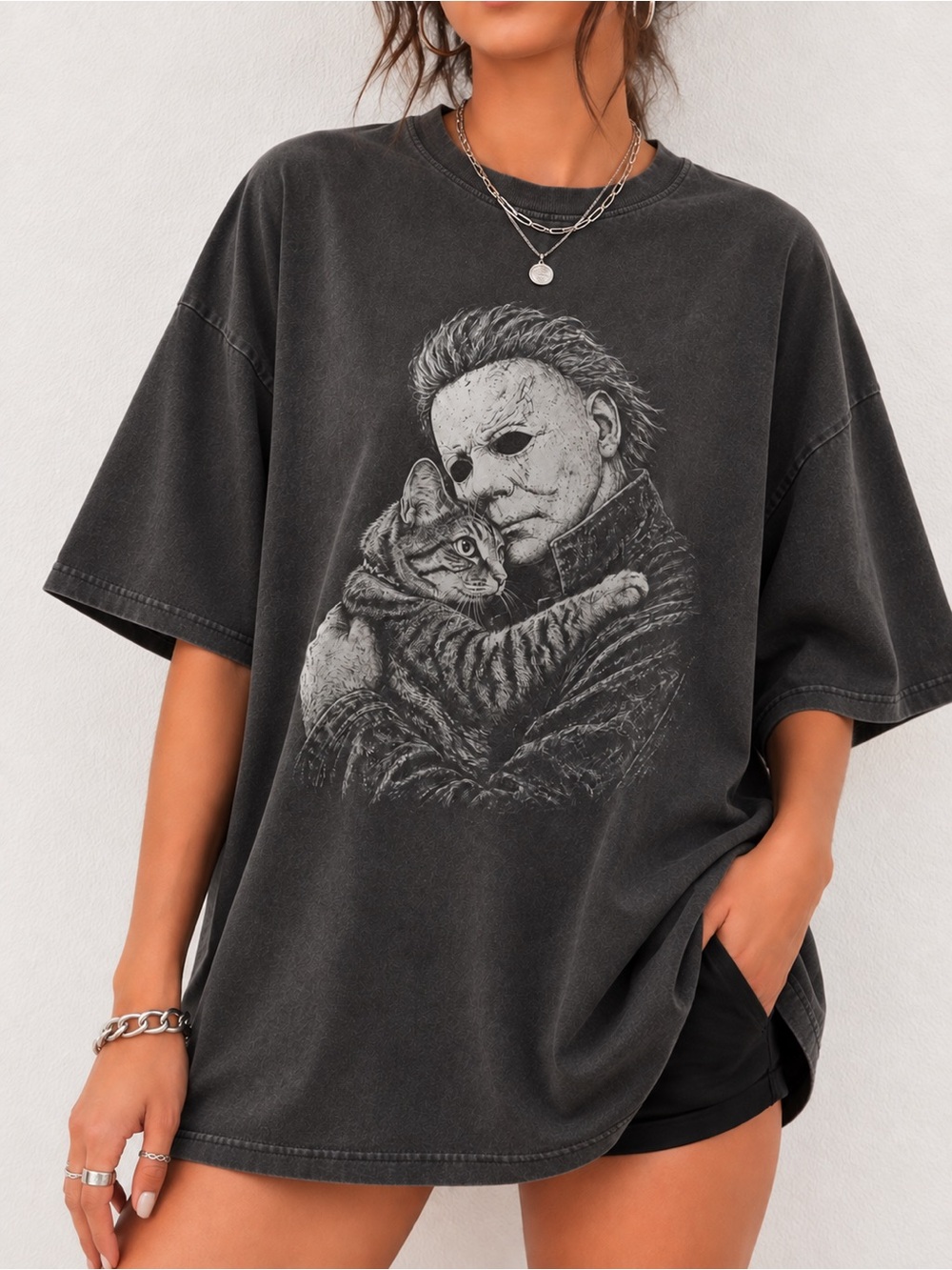 Comfort Colors Michael Myers Love Cat Tee 90s Horror Movie Unisex T-shirt